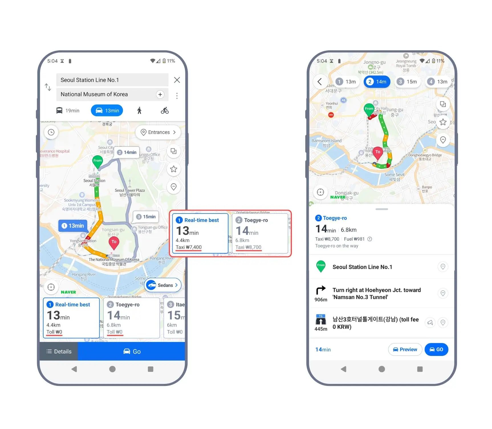 Naver Map app with the English interface. Source: According to Caitlin
