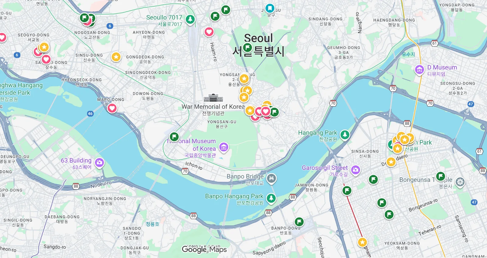 Google Maps view of central Seoul. Source: Seoul Nightlife