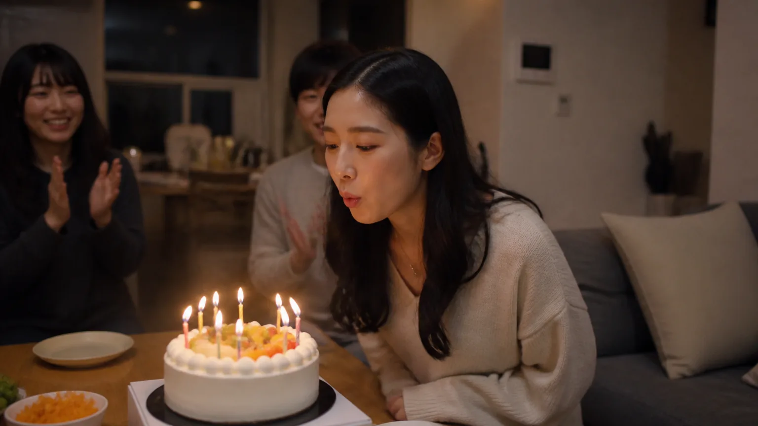 Birthday cake with lit candles being celebrated