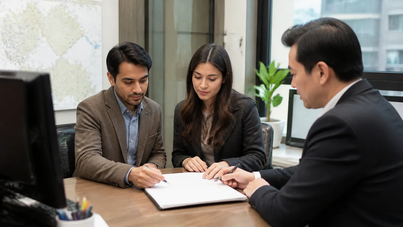 Lease contract signing at a Korean real estate agency