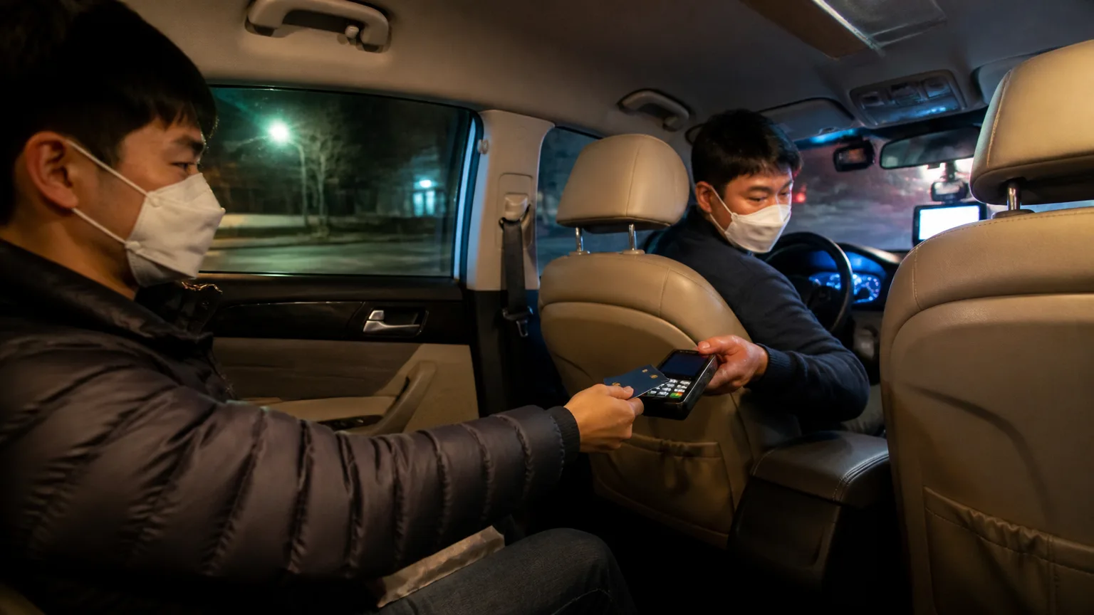 Passenger paying taxi fare by card in Korea