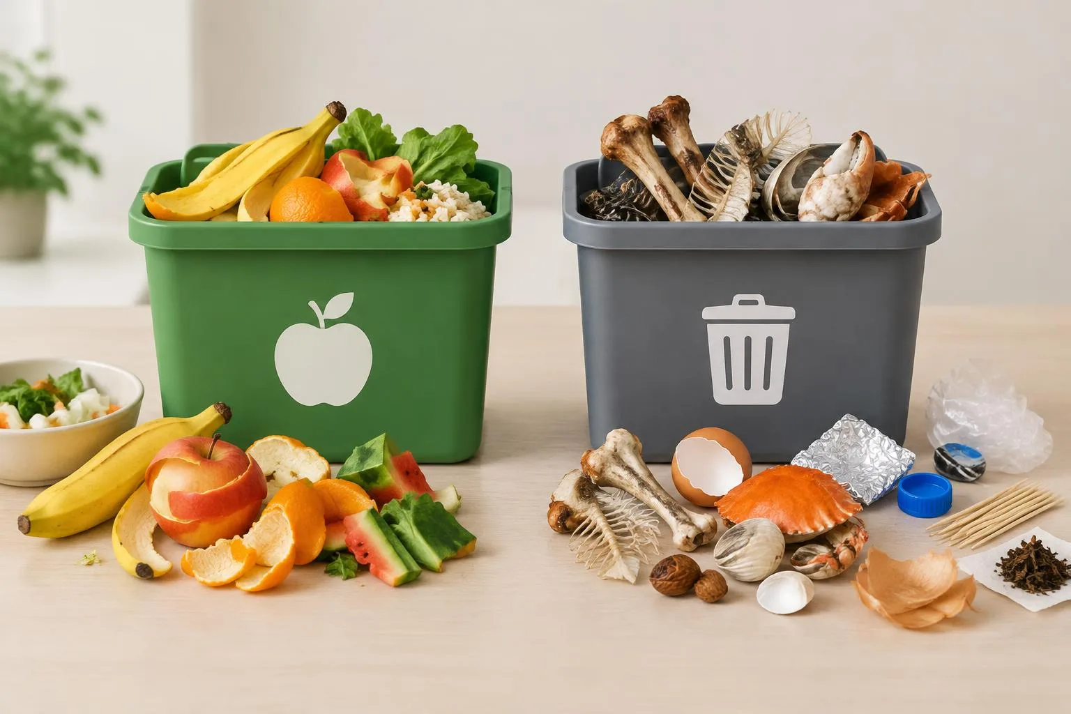 Food waste (left) and general trash such as bones, eggshells and shells (right). Photo: Naver News