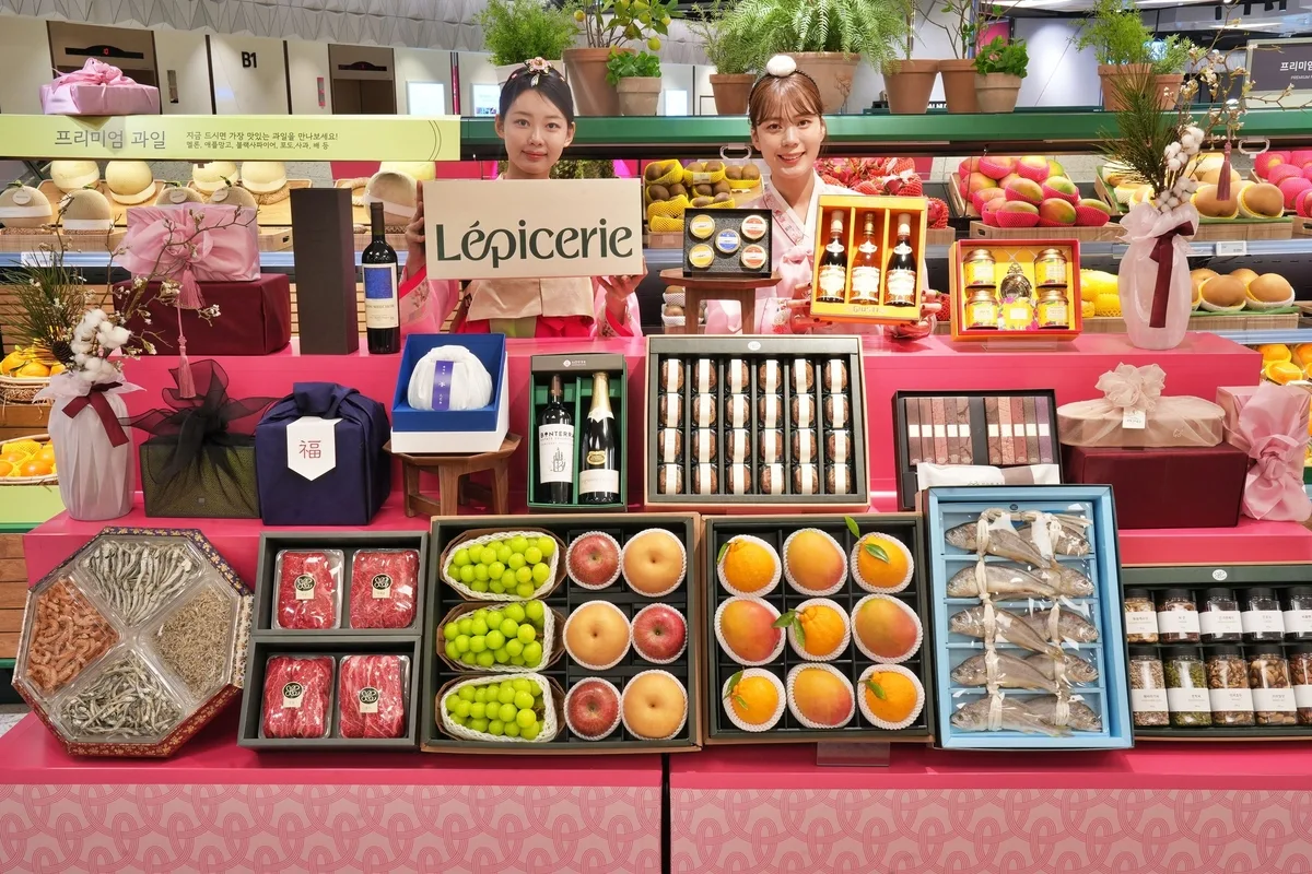Food gift sets on display at a department store ahead of a holiday