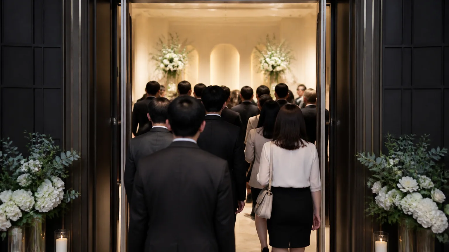 Guests arriving at a Korean wedding hall