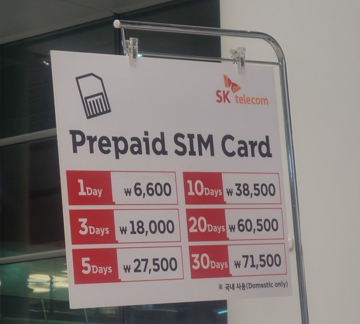 SK Telecom prepaid SIM card price sign for short-term visitors. Source: K-Life